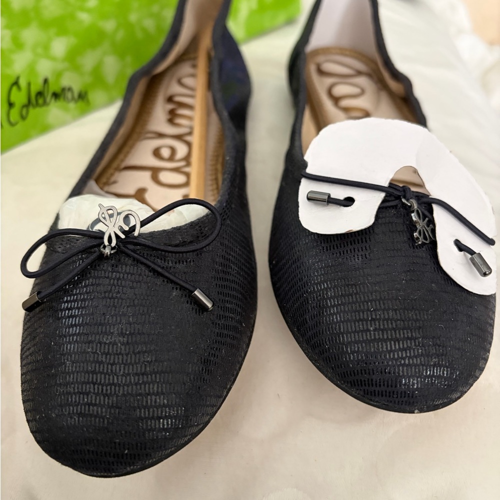 Sam Edelman Navy Textured Flats with Bow